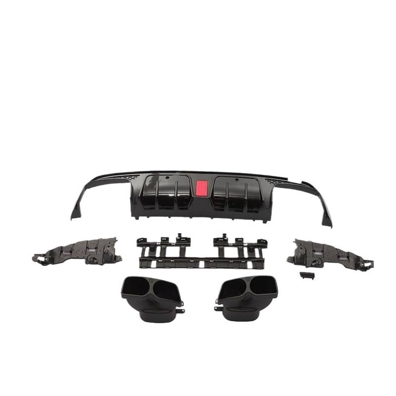 DDGHAE Heckstoßstange kompatibel for Mercedes Benz C-Klasse W205 C205 S205 AMG 4-Türer-Linie Heckstoßstangen-Diffusorlippe 2015–2020, Diffusor + Auspuffblenden im C63-Stil(4-Door Black 15-22) von DDGHAE