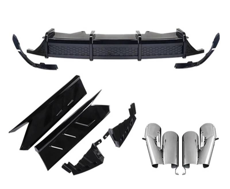 DDGHAE Heckstoßstangen-Bodykit kompatibel for Accord 10. 2018–2021, Diffusorlippe + Auspuffrohrspitzen, Seitenspoiler, Ecksplitter(Black) von DDGHAE