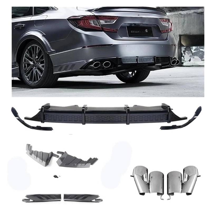 DDGHAE Heckstoßstangen-Bodykit kompatibel for Accord 10. 2018–2021, Diffusorlippe + Auspuffrohrspitzen, Seitenspoiler, Ecksplitter(Silver) von DDGHAE