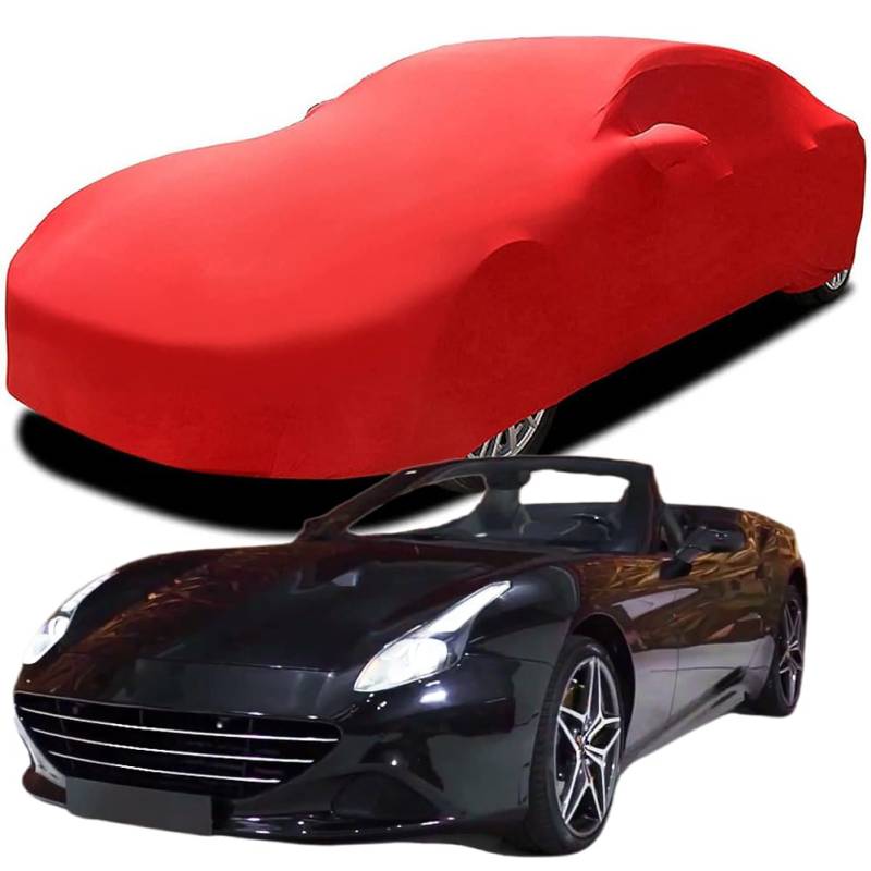 Auto Abdeckung für Ferrari California T, Indoor Schutz Elastisch Atmungsaktiv Staubschutz Weich Stretch Stoff Autoabdeckung,Red von DEBAO