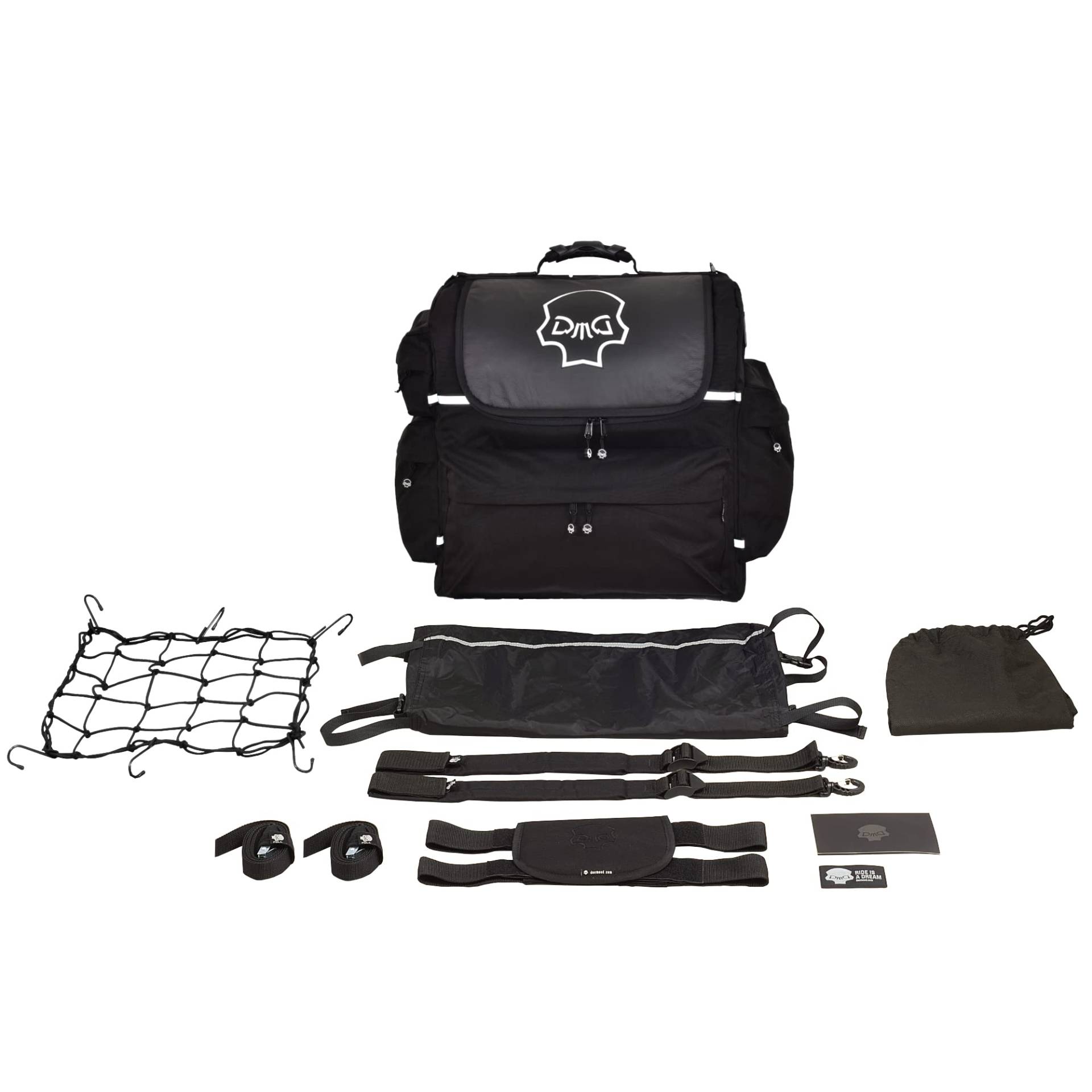 DEEMEED Discovery Motorrad-Reisegepäck, aus wasserdichtem Cordura und italienischem Leder, 75 Liter Fassungsvermögen, Motorradsitz/Gepäckträger/Sissy Bar Tasche (Cordura & Leder, L) von DEEMEED