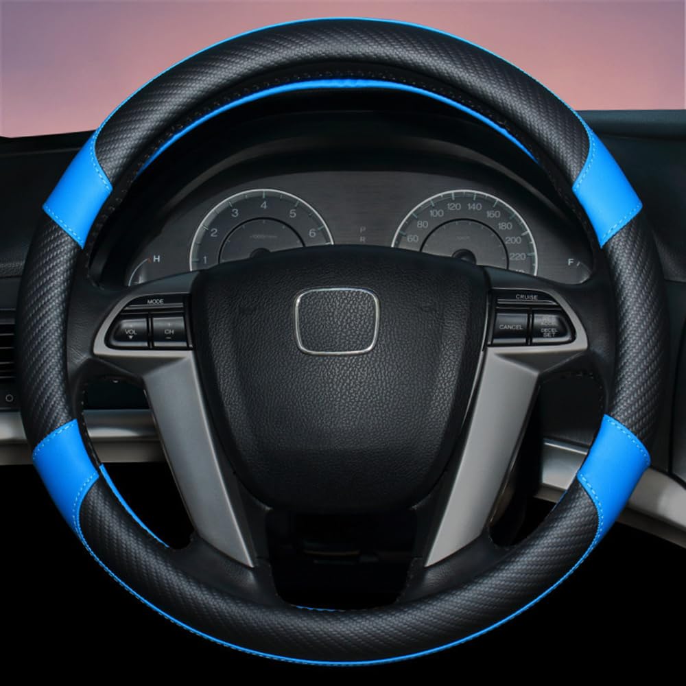 Auto Microfiber Leder Lenkradhüllen für Seat Ibiza 6L 6J 6P 6F KJ1 FR Lenkradbezug Anti Rutsch Breathable Lenkradschutz Lenkradabdeckung Innenzubehör,Blue Style von DEHIWI