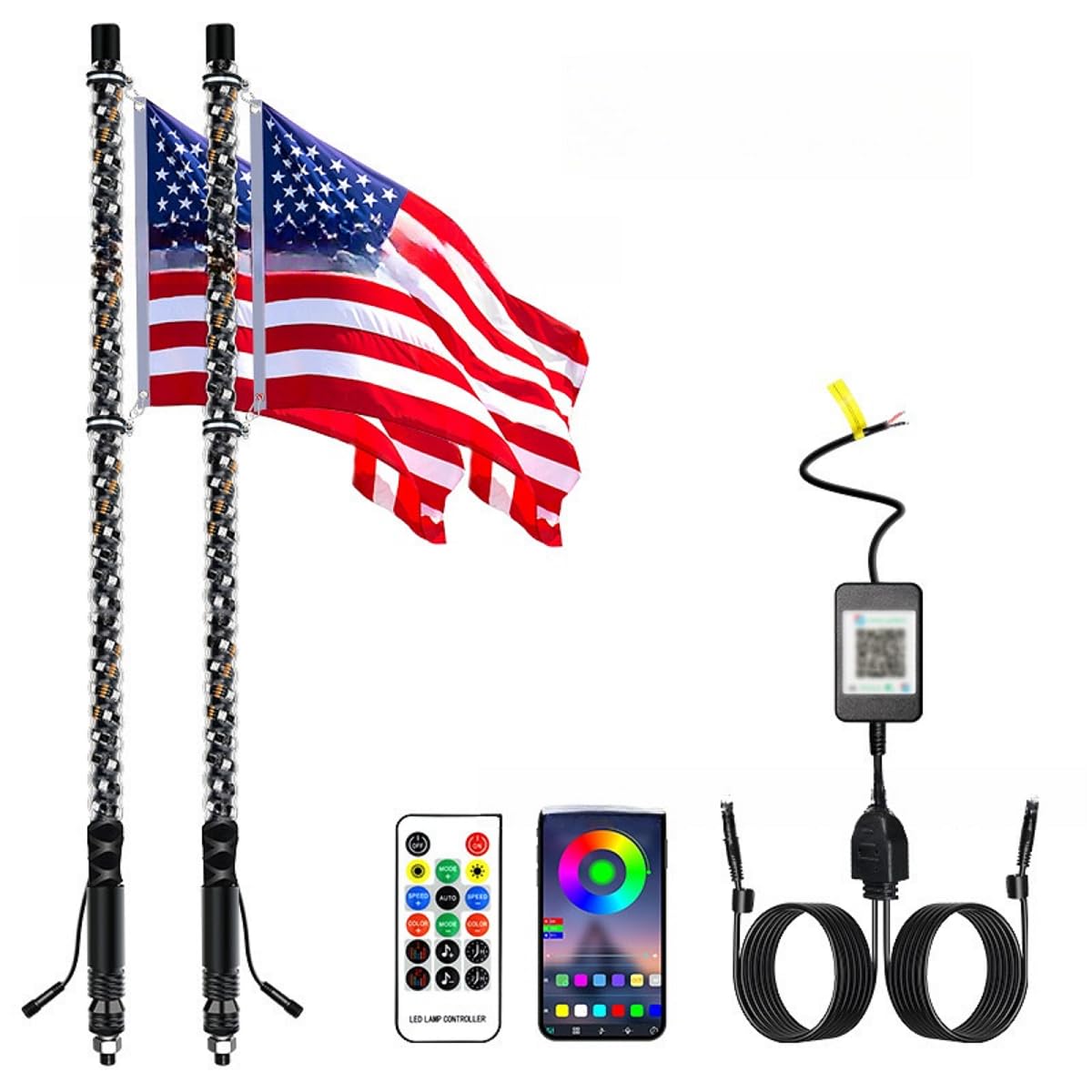 DEISIR 2 Stück 0,9 m Peitschenlichter, LED Peitschenlicht mit App & Fernbedienung, Spirale RGB Chasing beleuchtete Antennenpeitsche, für UTV ATV RZR SXS Can-Am Dune Buggy Offroad Truck von DEISIR