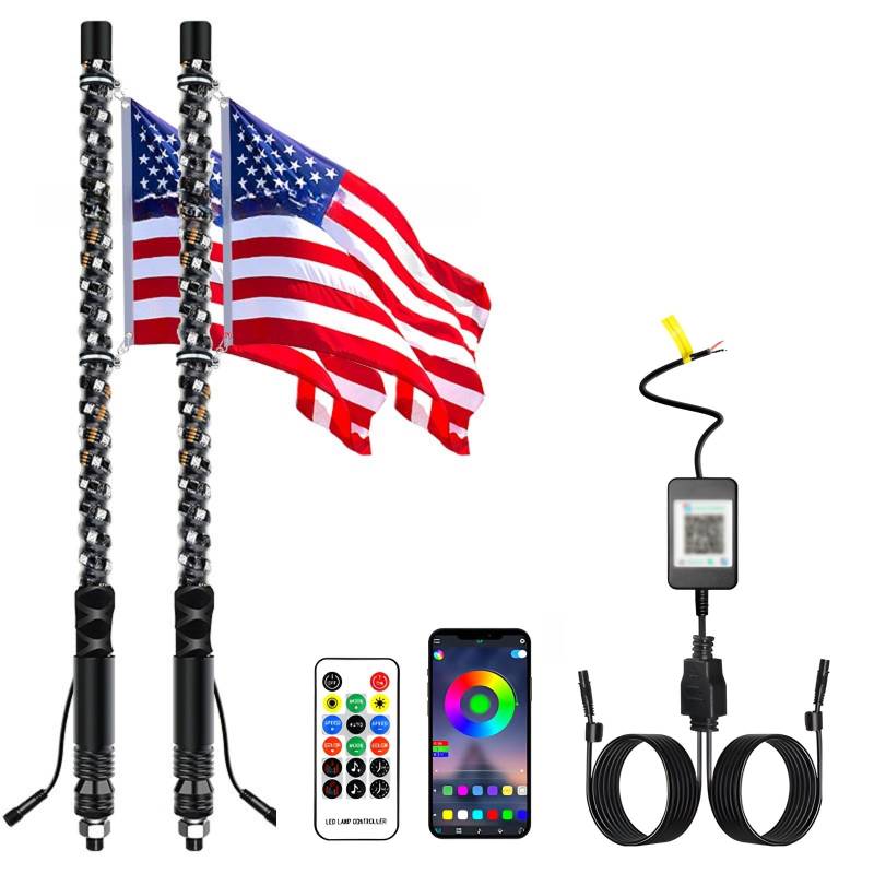 DEISIR 2 Stück 0,9 m Peitschenlichter, LED Peitschenlicht mit App & Fernbedienung, Spirale RGB Chasing beleuchtete Antennenpeitsche, für UTV ATV RZR SXS Can-Am Dune Buggy Offroad Truck von DEISIR