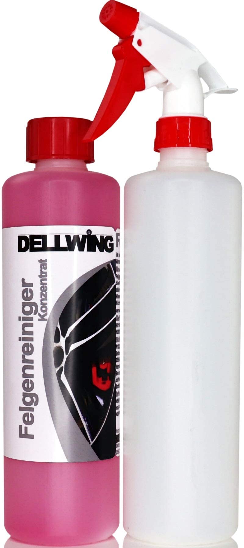 DELLWING Felgenreiniger Konzentrat 500 ml + 500 ml Sprühflasche - Premium Felgenreiniger selbst für eingebrannte Verschmutzungen - Hoch alkalisch von DELLWING
