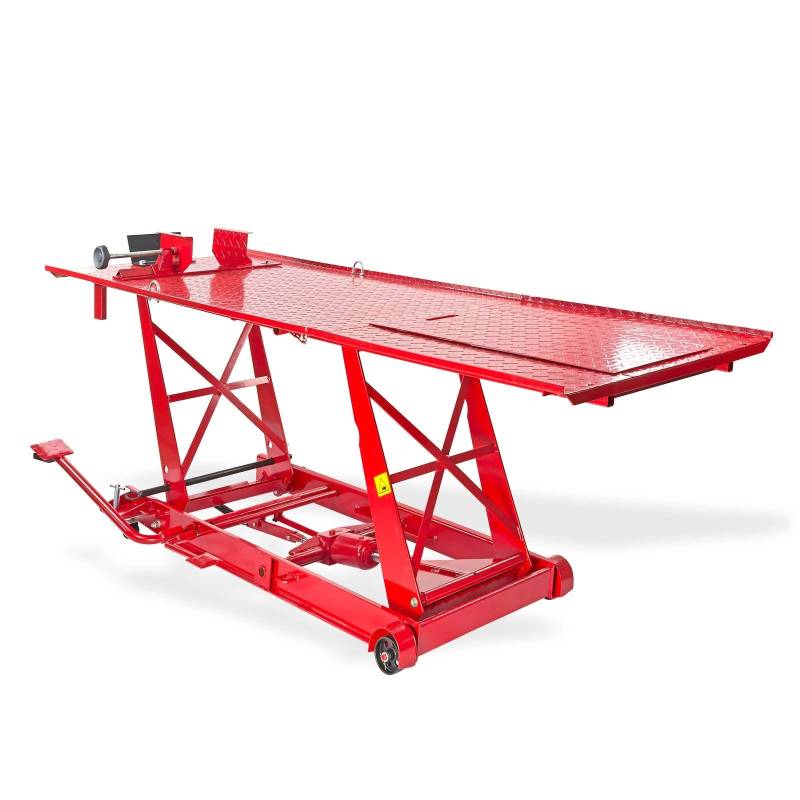 Dema Hydraulische Motorradhebebühne – Montagerampe, Motorradheber, Hebebühne, 454 kg Tragkraft, rutschfeste Arbeitsfläche, Sicherungsstange, Werkstatt-Lift von DEMA