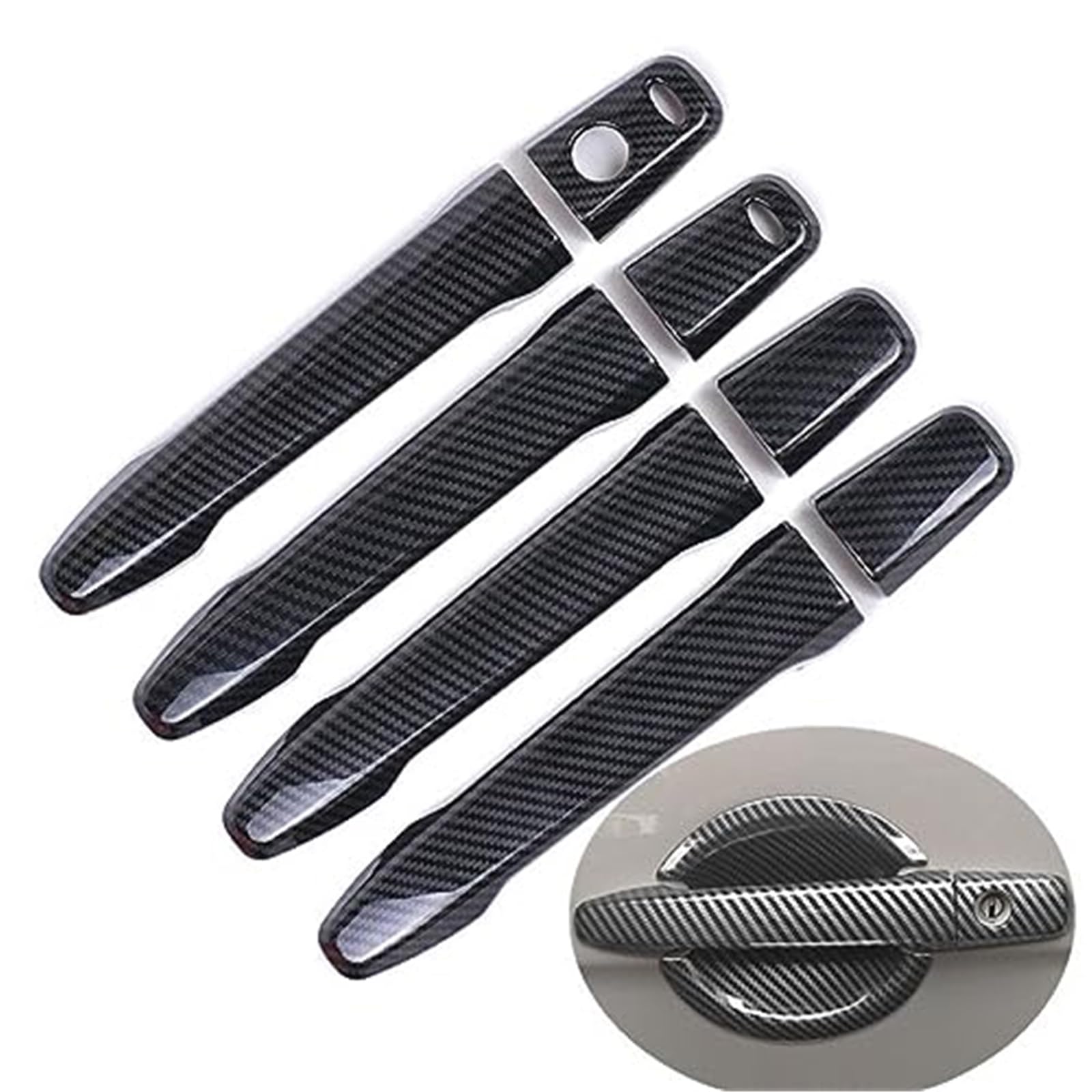 DEMULAX, for Mitsubishi, Outlander Lancer ASX 2008–2020, ABS-Chrom-Kohlenstofffaser-Autotürgriff-Schalenabdeckung Autotürgriffabdeckung(Black Handlebowl 2buttons) von DEMULAX