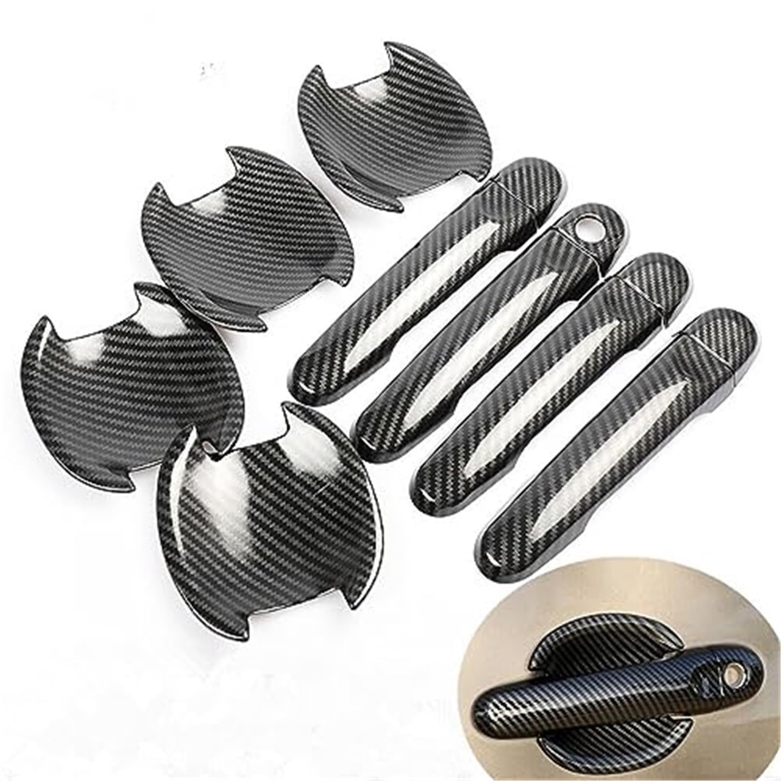 DEMULAX, for Nissan, Note E12 2013–2019, Kohlefaser-Chrom, Aufkleber for Autotürgriffabdeckung Autotürgriffabdeckung(Black Model 2) von DEMULAX