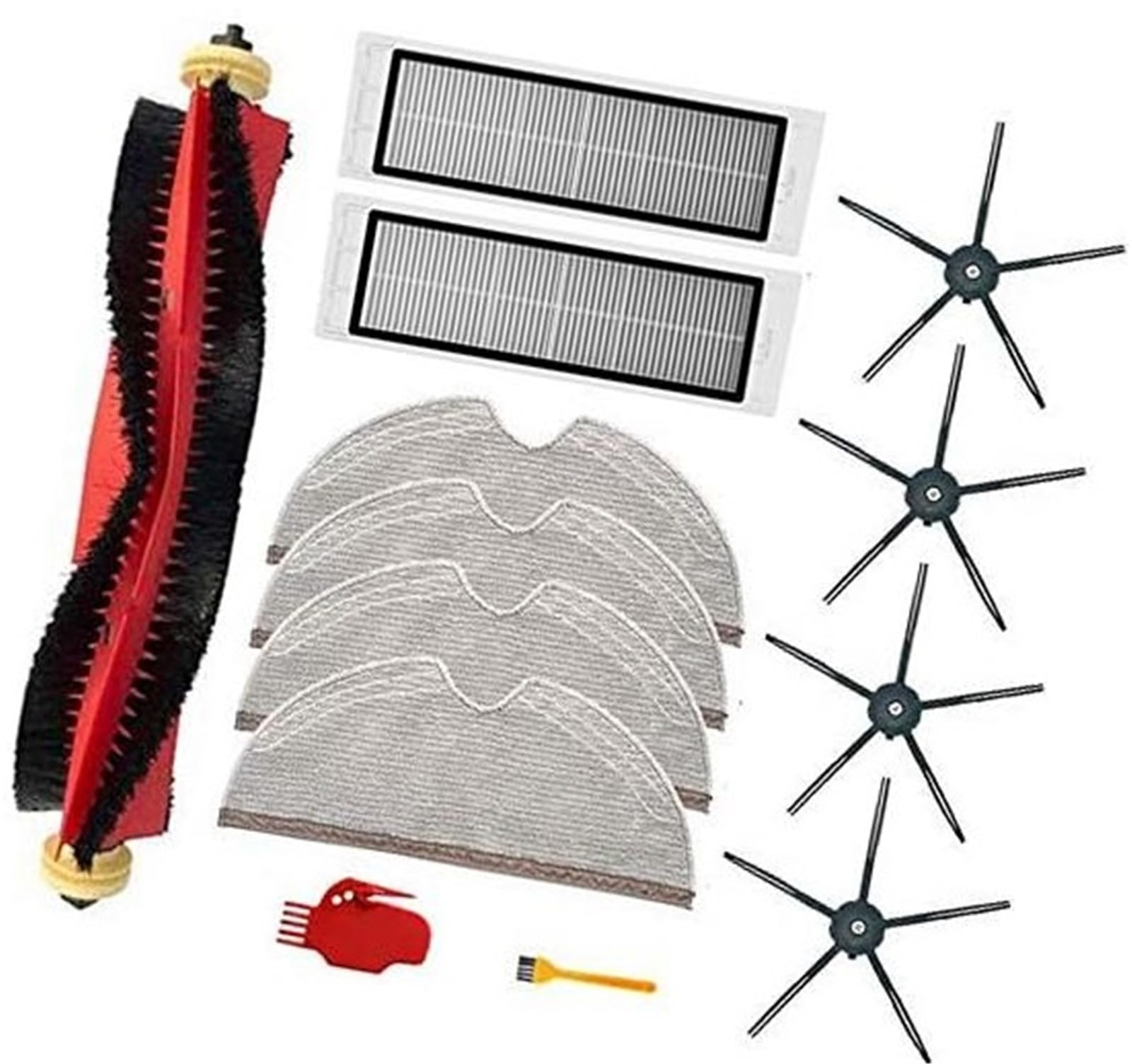DEMULAX 13-teilig, for Xiaomi, for Roborock, S6 S60 S65 S5 MAX S6 MAXV S6 Pure Staubsaugerzubehör, 1 Rollenbürsten, 2 Filter, 4 Wischtücher, 4 Seitenbürsten, 2 Reinigungswerkzeug (schwarz) Staubsauger von DEMULAX