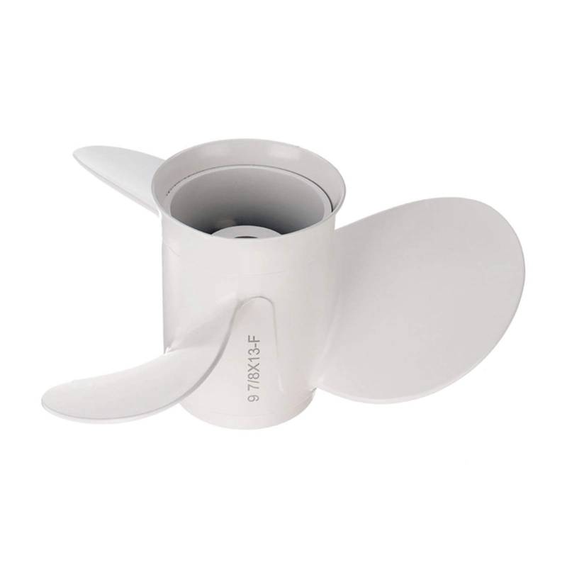 DEMULAX 664-45949-02-El Marineboot-Außenbordpropeller 9 7/8 x 13, for Yamaha, 20–30 PS, Rechtsdrehung, 3 Blätter, Weiß Wasserfahrzeugpropeller von DEMULAX