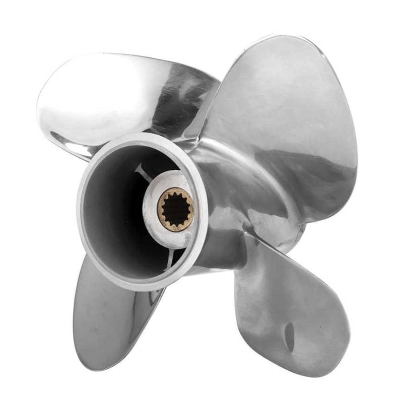 DEMULAX 9,9 x 9 Zoll RH 4-Blatt-Außenbordpropeller Edelstahlteile, for Johnson 15-35 PS Motor-Bootspropeller Wasserfahrzeugpropeller von DEMULAX