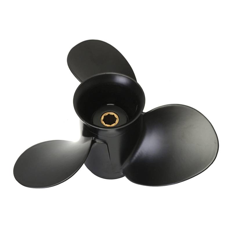 DEMULAX 9 x 9 Boot-Außenbordpropeller 6–15 PS 48–828156A12 Marine-Propeller aus Aluminiumlegierung, schwarz, 8 Keilzahn, 3 Blatt Wasserfahrzeugpropeller von DEMULAX