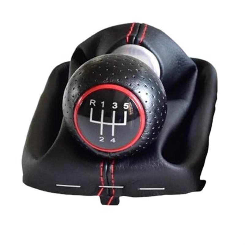 DEMULAX Auto 5 6 Gang Schaltknauf Abdeckung for A3 S3 2001 2002 2003 Hebel Handball Stift Mit Leder Gamasche Boot Fall Kragen Auto-Schaltknauf(Black 5 Speed-Red) von DEMULAX