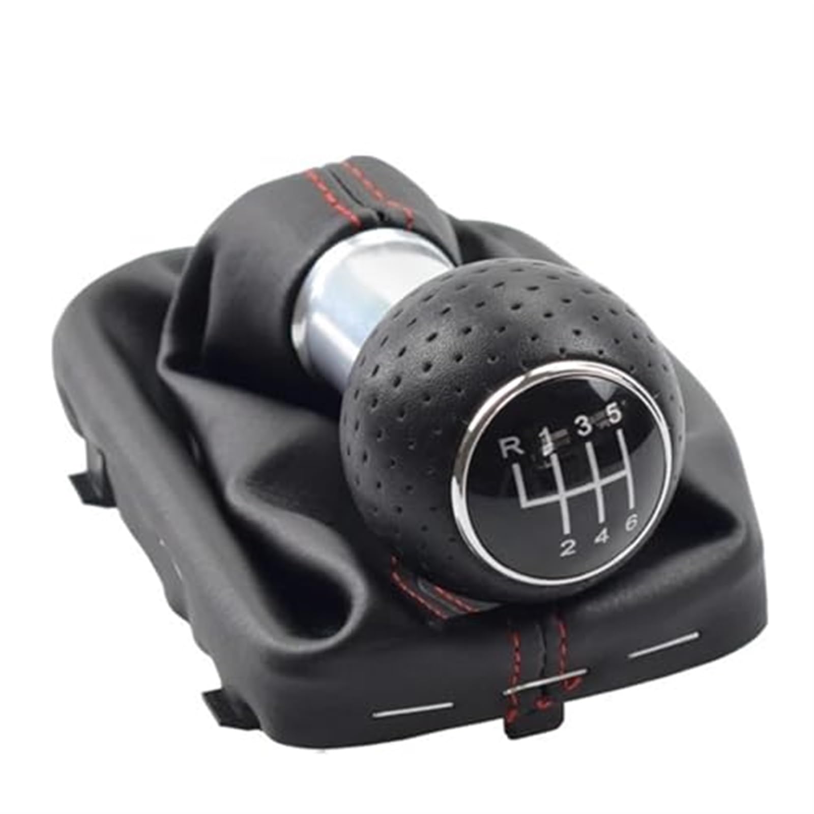 DEMULAX Auto 5 6 Gang Schaltknauf Abdeckung for A3 S3 2001 2002 2003 Hebel Handball Stift Mit Leder Gamasche Boot Fall Kragen Auto-Schaltknauf(Black 6 Speed-Silver-Red) von DEMULAX