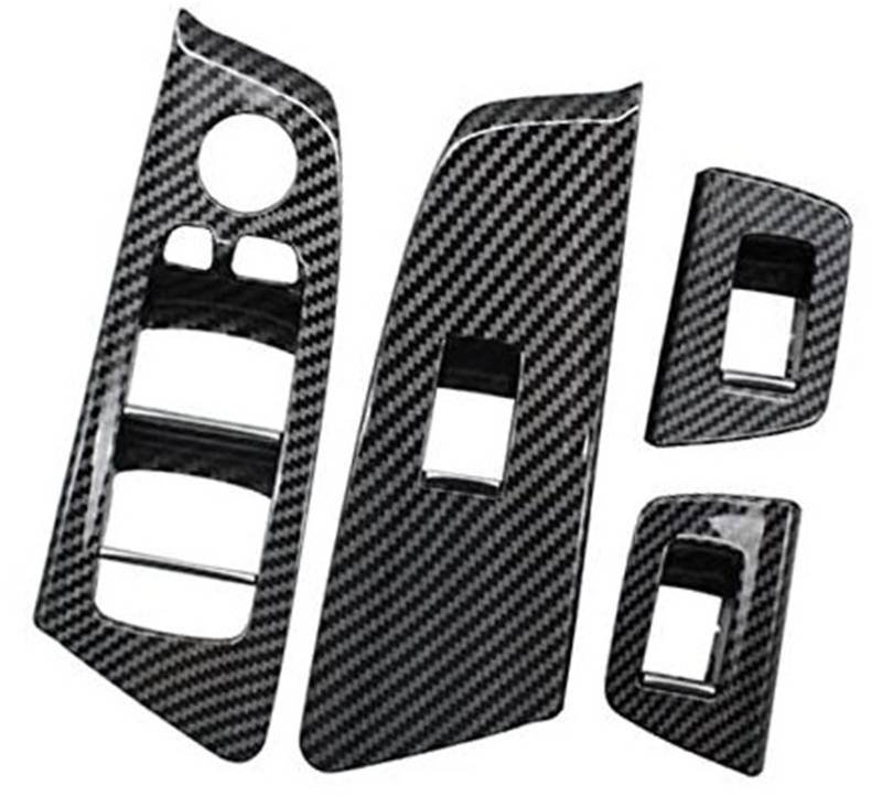DEMULAX Auto-Innentür-Kohlefaser-Innengriff-Fensterschalter-Abdeckungsverkleidung, for, 5er-Serie G30 G31 G38 F90 2017–2021 Auto-Innentürgriff(Black Window Switch Set) von DEMULAX
