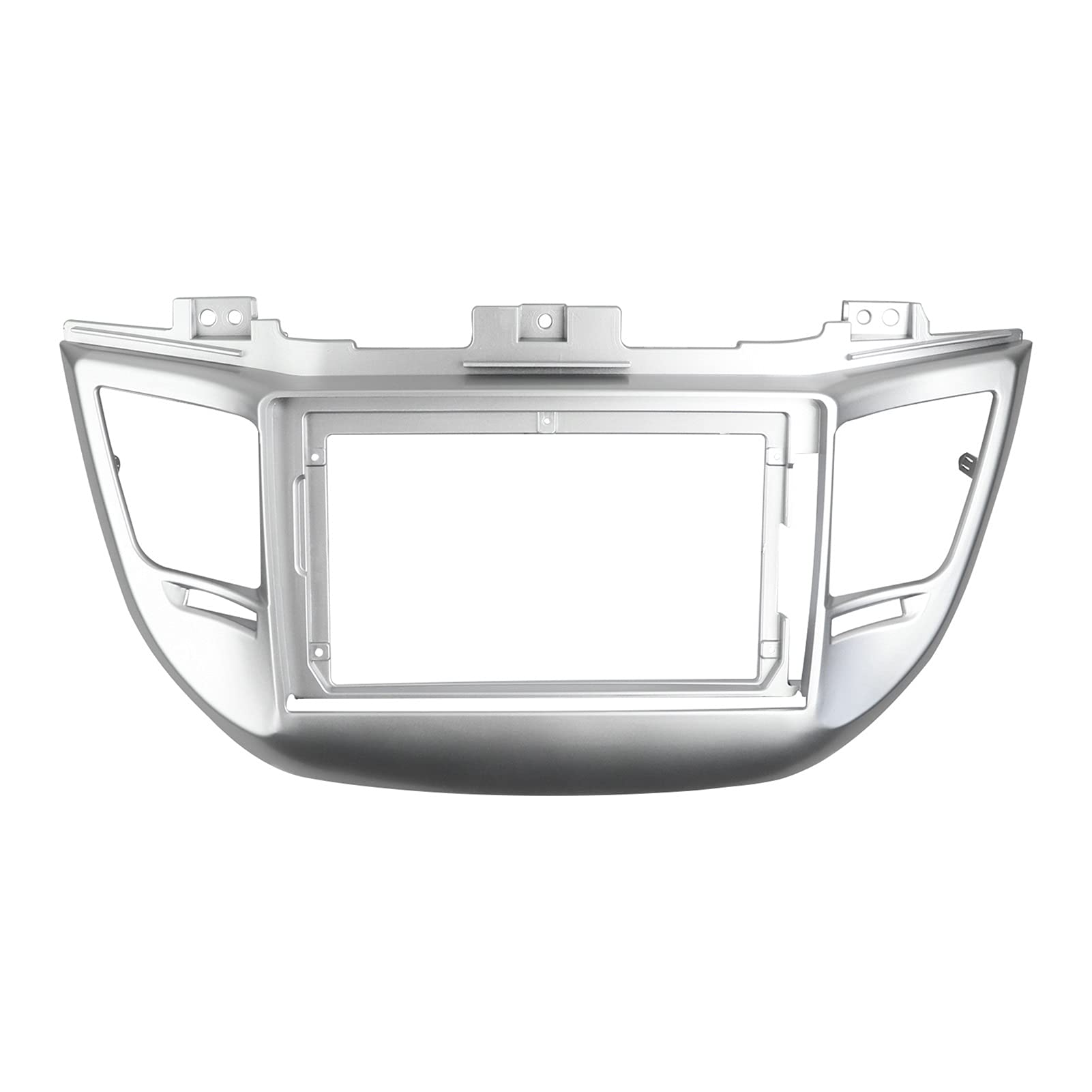 DEMULAX LHD 9 Zoll Radioblende Armaturenbrett Dash Trim Kit Rahmen Stereo Panel GPS DVD Player Frontplatte Blende, for Hyundai, Tucson 2015-2018 Radio-Zierleiste für Armaturenbrett(Silver) von DEMULAX