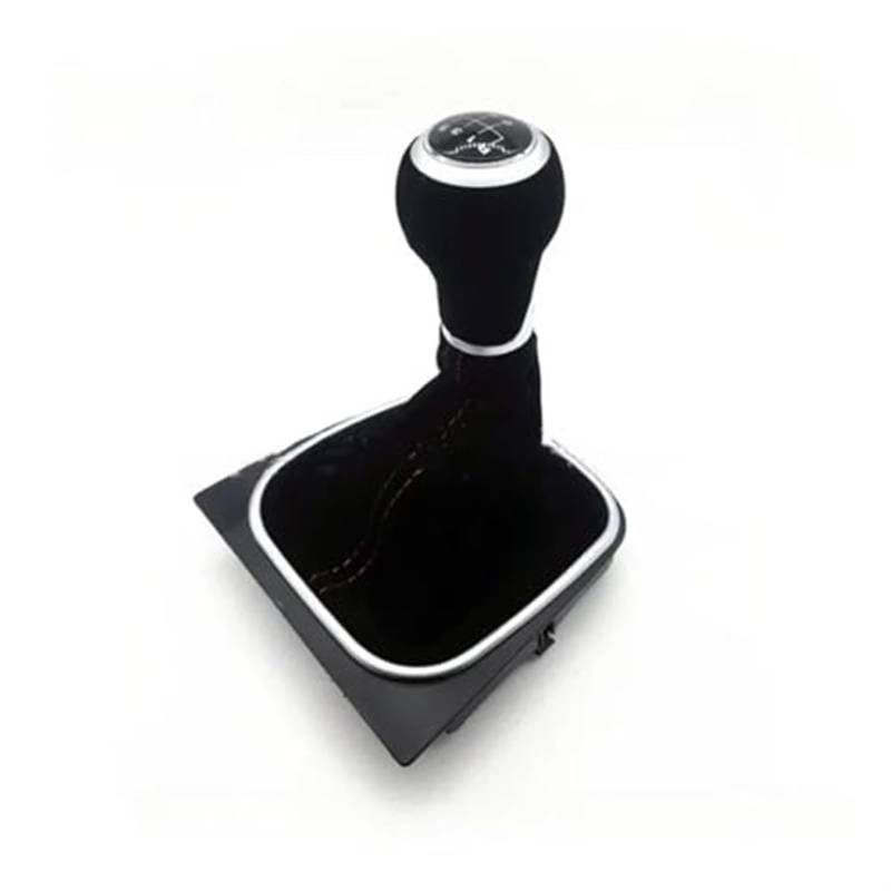 DEMULAX Manuelle 5-/6-Gang-Schaltknaufabdeckung, for Golf, 5 6 MK5 MK6 R32 GTI 04–09 mit Gamaschenmanschette, rotes Wildleder, Auto-Styling Auto-Schaltknauf(Black 5Speed-Black) von DEMULAX