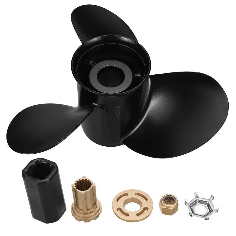 DEMULAX Marineboot-Außenbordpropeller 13 1/4 x 17 Aluminiumlegierung 60 75 90 100 115 125 PS Zubehörset 3 Blätter 48-77344A45 Wasserfahrzeugpropeller von DEMULAX