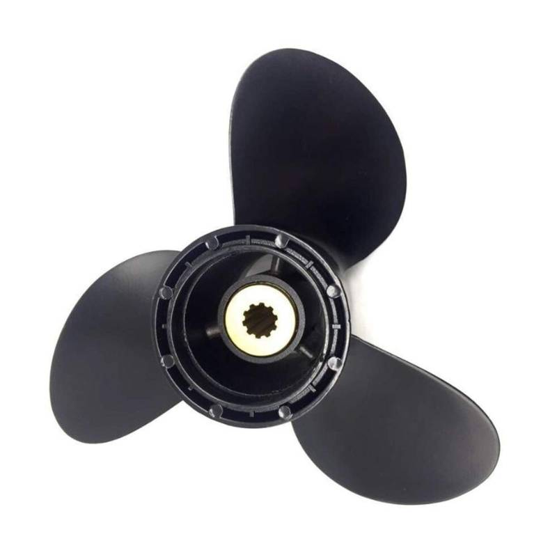 DEMULAX Schwarzer Aluminium-Außenbordpropeller for Boote, 3 Blätter, 10 Spline-Zähne, R-Rotation, for Suzuki, 9,9–15 PS Wasserfahrzeugpropeller von DEMULAX