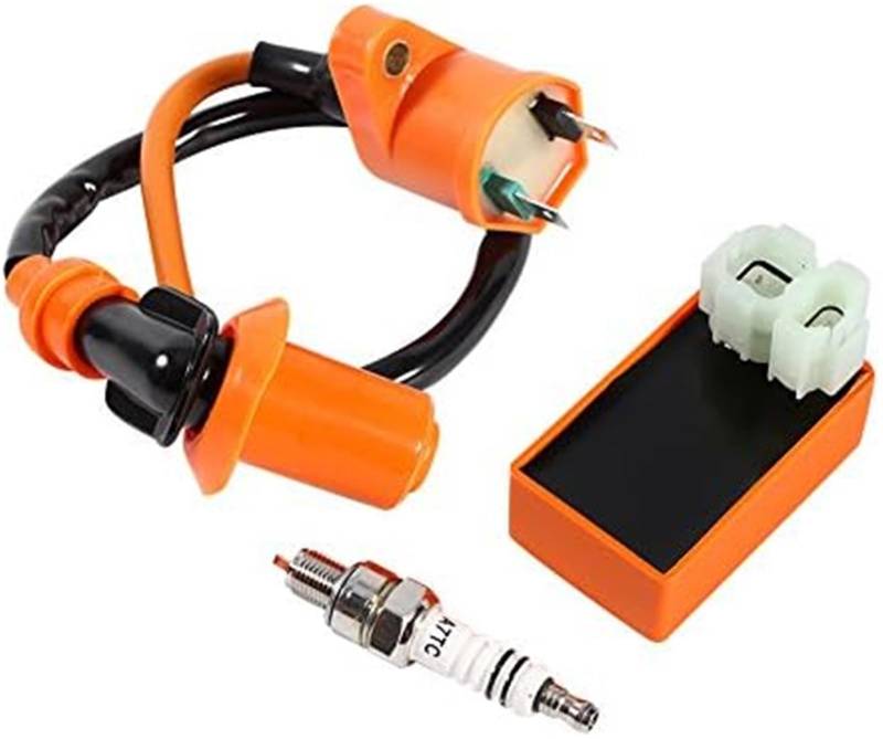 DEMULAX Zündspulen-Zündkerze, Hochleistungs-Rennsport-6-polige Box und Zündspulen- und Zündkerzen-Kit, for GY6 50CC 125CC 150CC ATV-Scooter-Motor, Moped-Dirtbike, Go-Kart Auto-Zündspule CDI-Einheit von DEMULAX