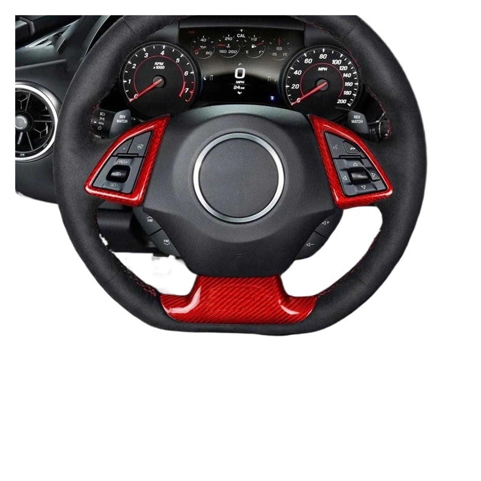 DEMULAX for Chevrolet, for Camaro, 2016–2023, echte Kohlefaser, Auto-Innenraum, Lenkradrahmen, Verkleidung, Mittelabdeckung, Aufkleber, Dekoration Auto-Lenkrad-Aufkleber(Type B Red) von DEMULAX