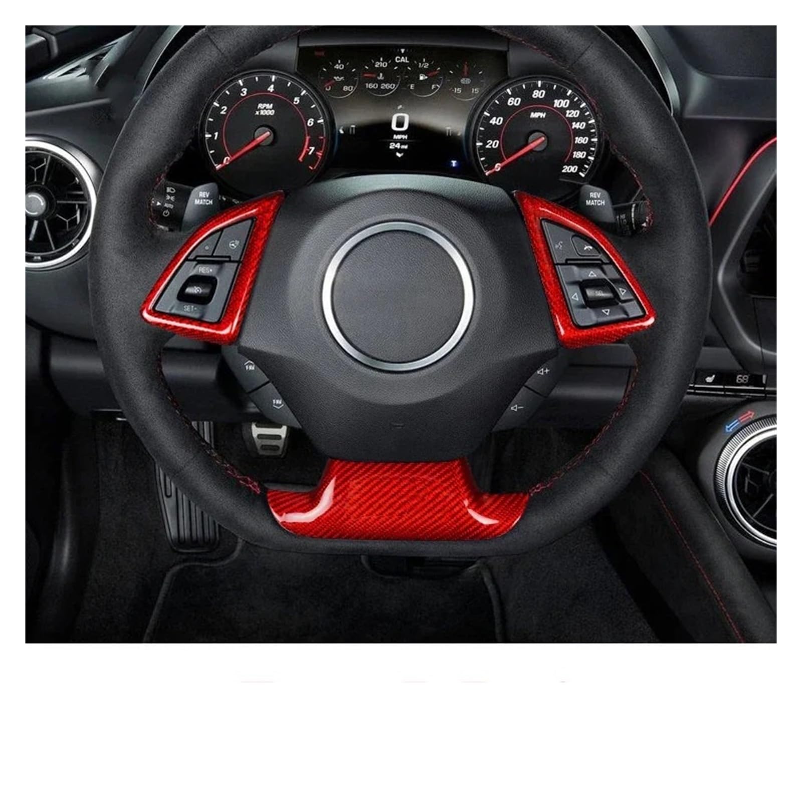 DEMULAX for Chevrolet, for Camaro, 2016–2023, echte Kohlefaser, Auto-Innenraum, Lenkradrahmen, Verkleidung, Mittelabdeckung, Aufkleber, Dekoration Auto-Lenkrad-Aufkleber(Type B Red) von DEMULAX