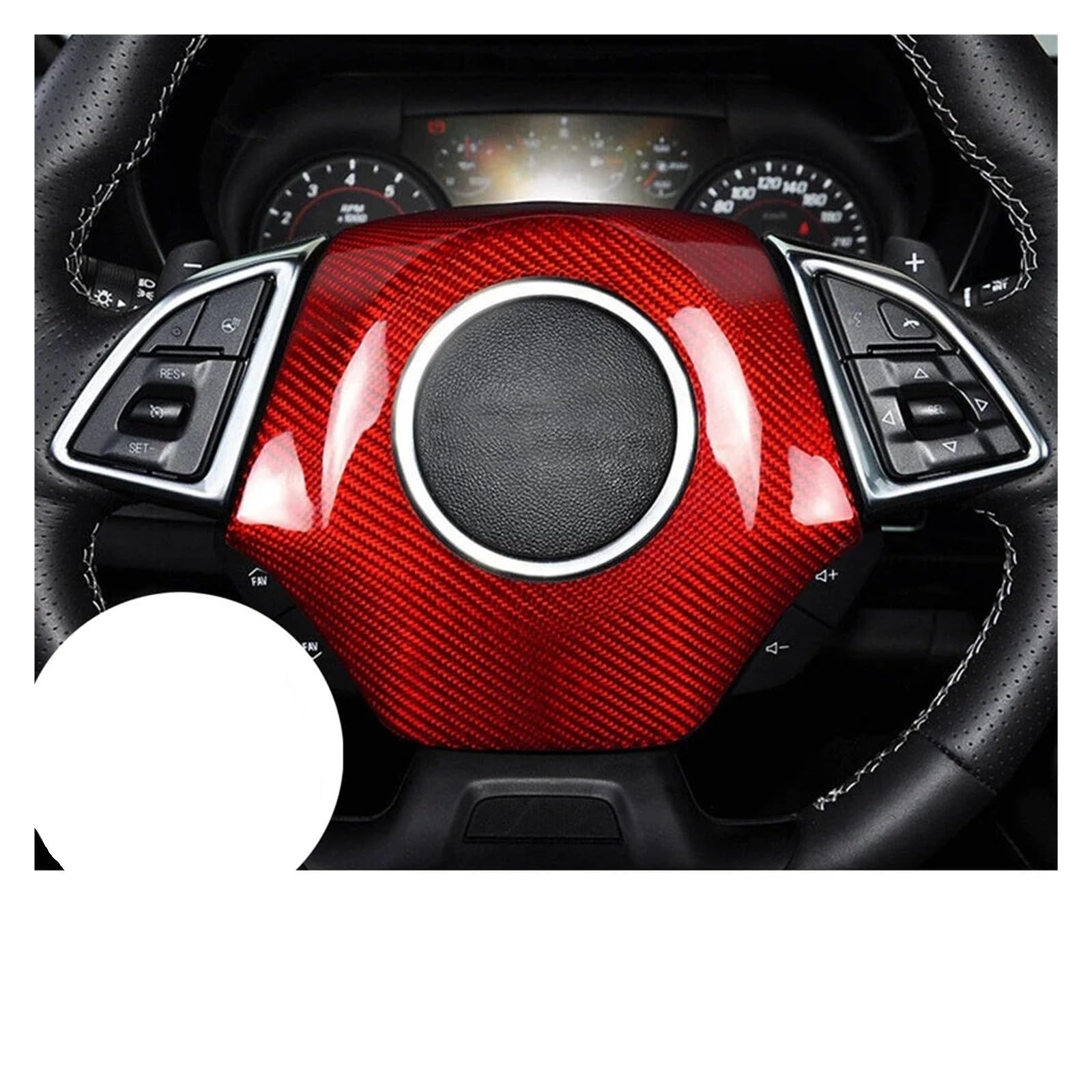 DEMULAX for Chevrolet, for Camaro, 2016–2023, echte Kohlefaser, Auto-Innenraum, Lenkradrahmen, Verkleidung, Mittelabdeckung, Aufkleber, Dekoration Auto-Lenkrad-Aufkleber(Type C Red) von DEMULAX
