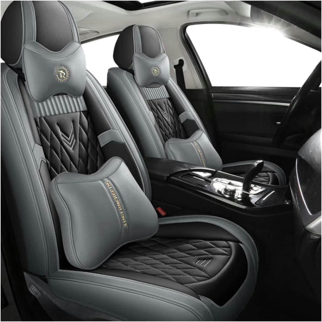 DENGFU Sitzbezüge Auto Autositzbezüge Universal Set für SsangYong Musso Sports(P100)/Musso Pick-up/Musso(Q200)/Musso Grand(Q200)/Musso Rhino XL(Q200) Auto Zubehör,Grauer Luxus von DENGFU