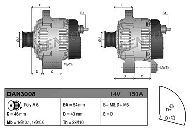 Denso Generator [Hersteller-Nr. DAN3008] für Citroën, Fiat, Lancia, Peugeot, Suzuki von DENSO