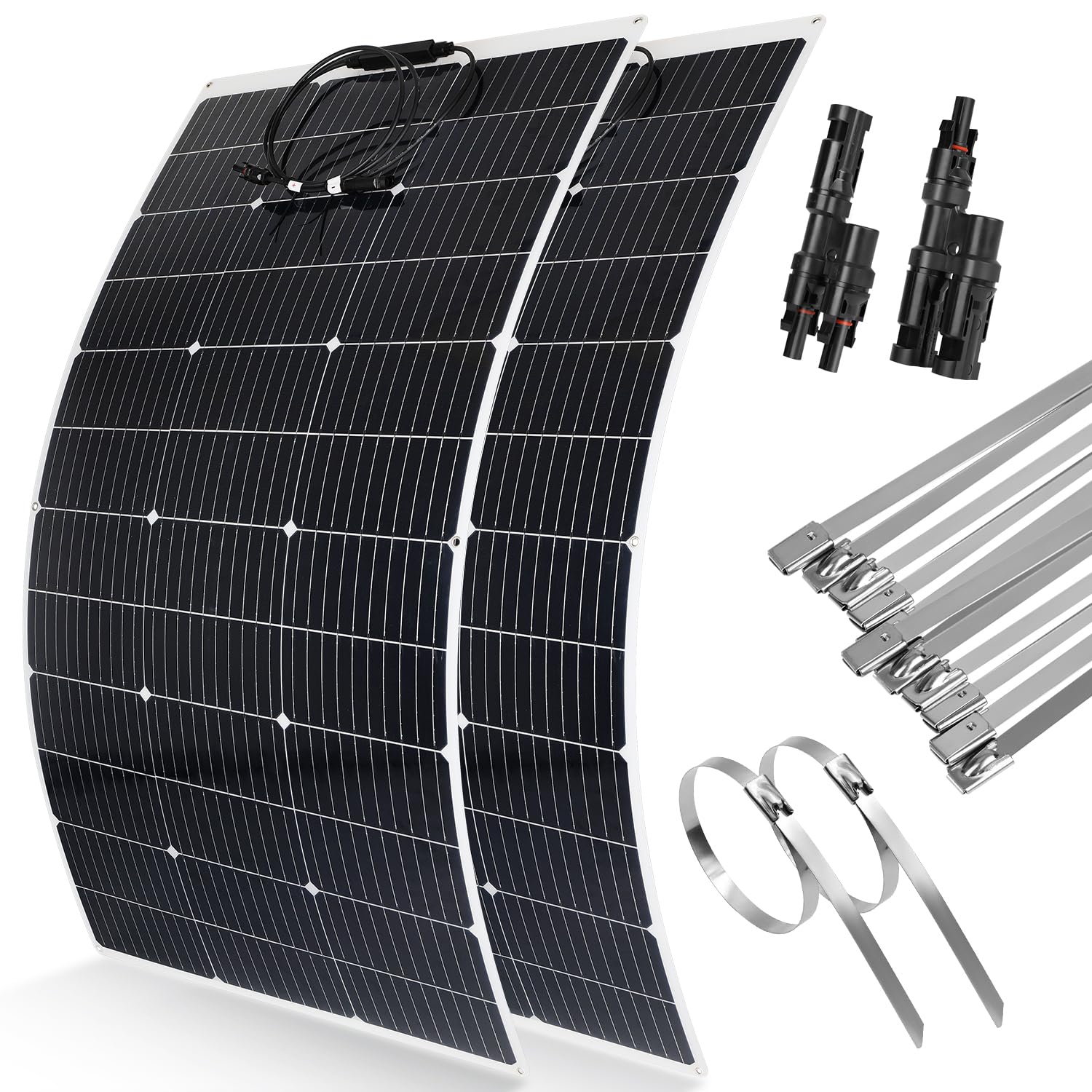 【240W 12V Flexibel Solarpanel Solarmodul】DERUXI 2x120W Flexibles Monokristallines Solar Panel 12V+Y Solarstecker+Kabelbinder aus Metall Solarzelle PV Solarpanel 12V für Wohnmobile Camping RV Boote 【240W 12V Flexibel Solarpanel Solarmodul】DERUXI 2x120W Flexibles Monokristallines Solar Panel 12V+Y Solarstecker+Kabelbinder aus Metall Solarzelle PV Solarpanel 12V für Wohnmobile Camping RV Boote von DERUXI