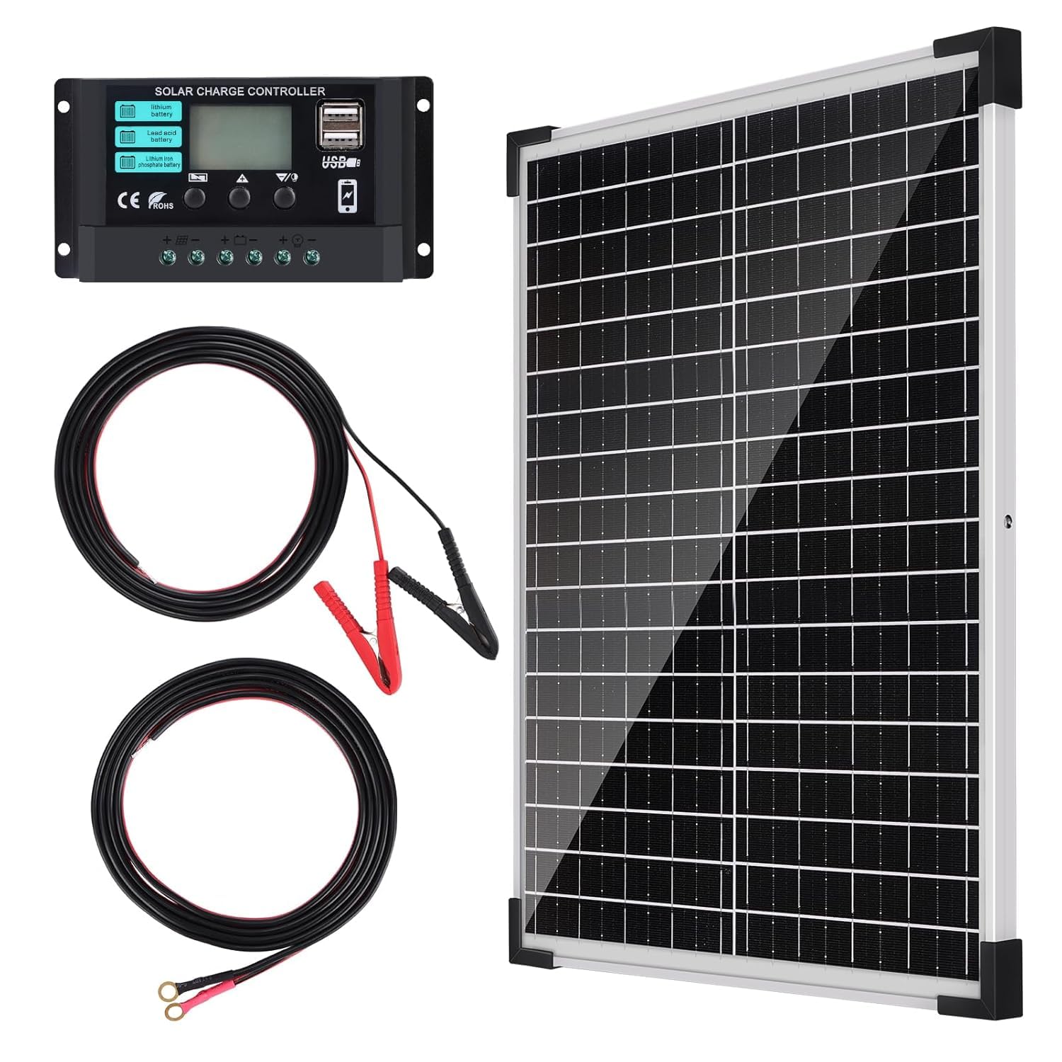DERUXI 25W Solarpanel 12V Kit: Monokristalline Solarmodul Solarpanel 25W 12V+10A Solarladegerät +4Pcs 5FT Verlängerungskabel PV Modul Solarmodule für Caravan Camper Balkon RV Boot DERUXI 25W Solarpanel 12V Kit: Monokristalline Solarmodul Solarpanel 25W 12V+10A Solarladegerät +4Pcs 5FT Verlängerungskabel PV Modul Solarmodule für Caravan Camper Balkon RV Boot von DERUXI