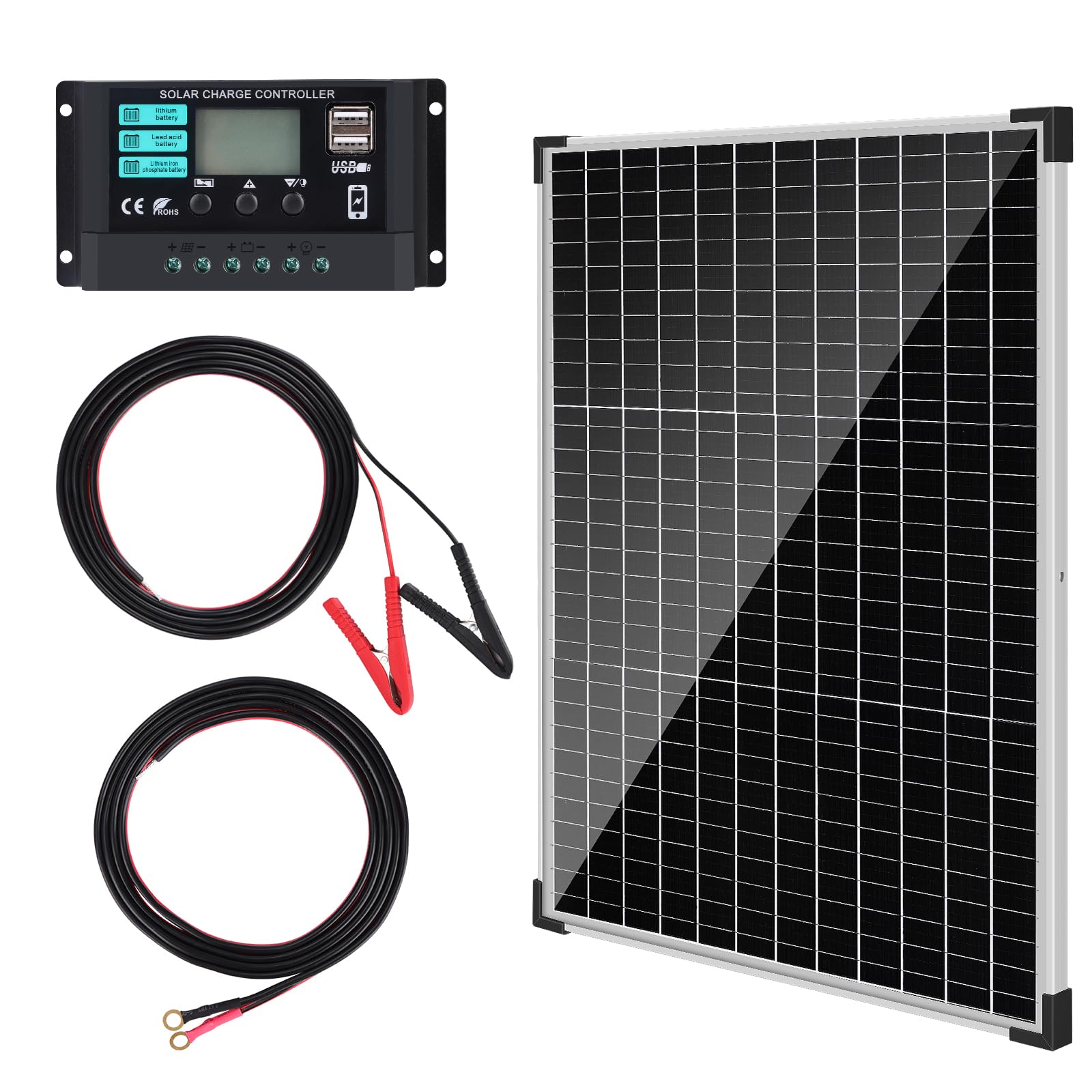 【50W Solarpanel 12V Kit】DERUXI 50W 12V Solar Panel Solarmodul Set: Monokristallines Solarpanel 50W mit 10A Solarladeregler+4 Pcs 5FT Verlängerungskabel, PV Modul Solarmodule für Caravan RV Camper Boot 【50W Solarpanel 12V Kit】DERUXI 50W 12V Solar Panel Solarmodul Set: Monokristallines Solarpanel 50W mit 10A Solarladeregler+4 Pcs 5FT Verlängerungskabel, PV Modul Solarmodule für Caravan RV Camper Boot von DERUXI
