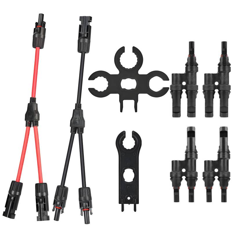 6mm² Solarkabel Y-Verteiler,1 Paar Solarpanel 1Y2 10AWG Y Stecker Fotovoltaik Kabel,2 Paar Y Stecker Solar Männlich/Weiblich,2 Werkzeug, Solar PV Stecker T-Typ Solarstecker Y Kabel Solar(Rot +Schwarz) von DERUXI