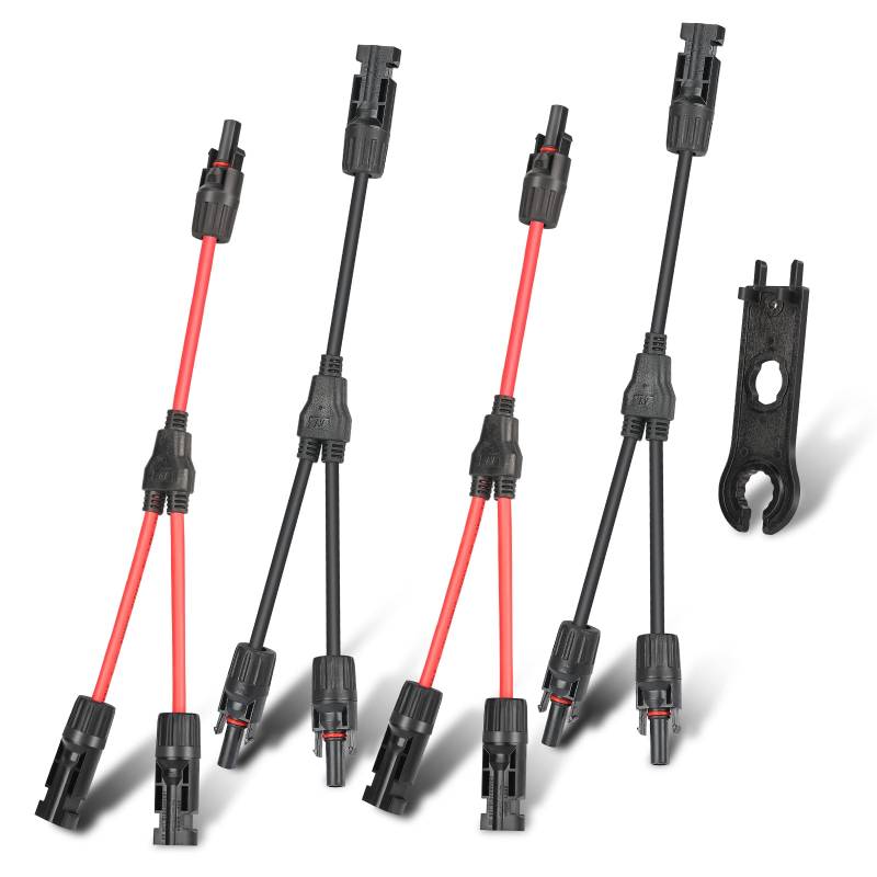 DERUXI 6mm² 2 Paar Solarkabel Y-Verteiler 1 Stück Solar Werkzeug, 1Y2 Solarpanel Kabel MMF + FFM für Parallel PV Solarpanel, Solar Stecker Y Kabel Y-Zweig Paralleladapter PV Kabel, 2 Rot + 2 Schwarz von DERUXI