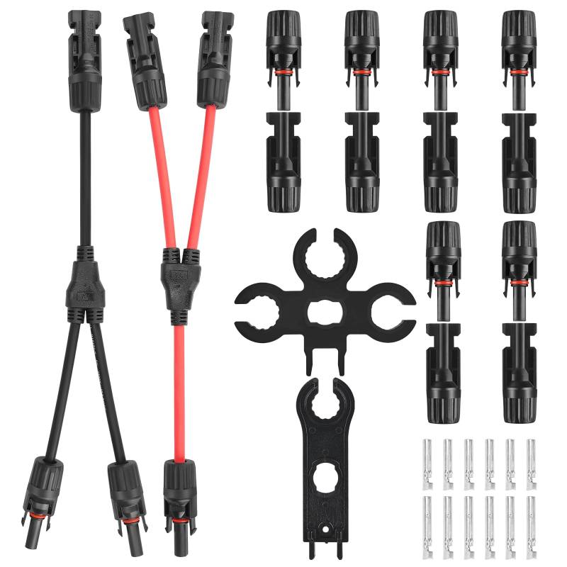 6mm² Solarkabel Y-Verteiler,1 Paar Solarpanel 1Y2 10AWG Y Stecker Fotovoltaik Kabel, 6 Paar Solarstecker,2 Werkzeug, Männlich/Weiblich PV Stecker IP67 Solar Y Kabel MMF und FFM Connector(Rot +Schwarz) von DERUXI