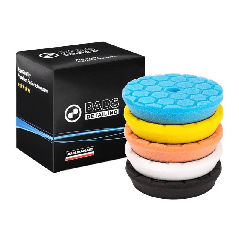 DETAILINGPADS 5er Polierpads Set 150/130mm Propeller Polierschwamm Set | Polierpad Hervorragende Wärmeableitung | Polierset Klett Polieraufsatz Akkuschrauber | Polier Pads DA (HEX LOGIC) von DETAILINGPADS