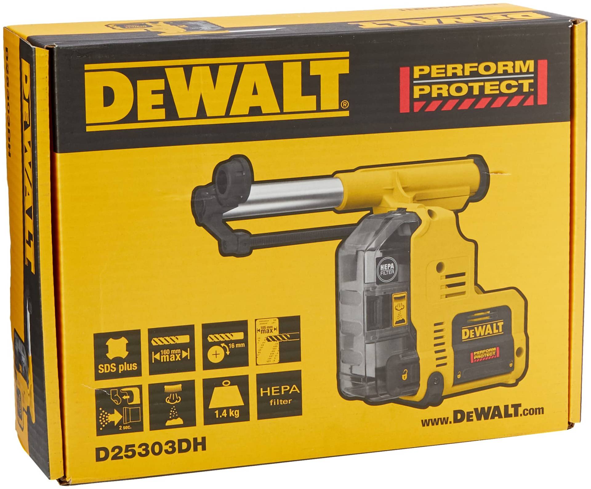 DeWalt Sistema di aspirazione di polveri e detriti autoalimentato, con filtro HEPA (99,5%), max diametro punta 16mm, profondità max 125mm, 1.4Kg. von DEWALT