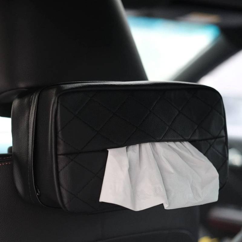 Auto-Standard-Taschentuchhalter, 120 Taschentuchbox-Abdeckung für das Auto, extra große Taschentuchorganisation auf dem Rücksitz des Autos, geeignet für 120 Taschentücher pro Box (Schwarz) von DEYROS