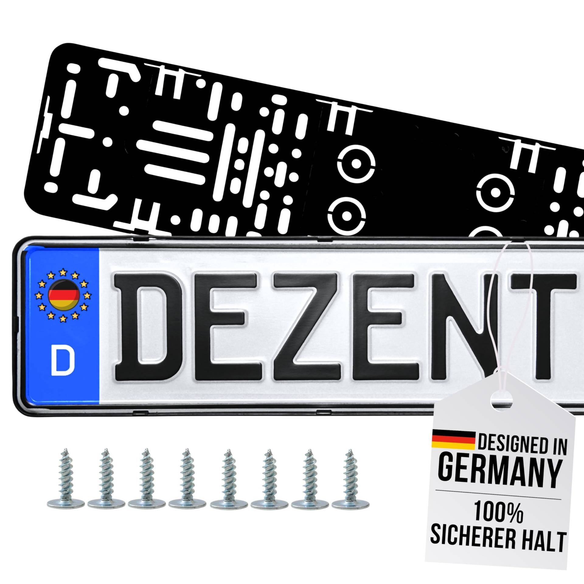 DEZENTOFIX® ORIGINAL Kennzeichenhalter Rahmenlos - Einfache Montage & Fester Halt - Universelle Passform für Auto mit EU-Kennzeichen & Made in Germany von DEZENTOFIX