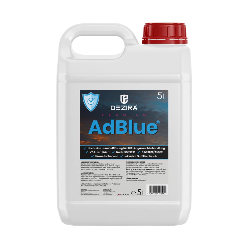 DEZIRA® AdBlue 5 Liter für Diesel [inkl. Einfüllschlauch] Harnstofflösung für SCR-Abgasnachbehandlung | Adblue kaufen, Ad Blue 5 ltr von DEZIRA