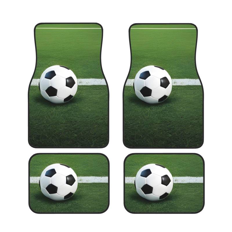 Universal Auto Fußmatten Set mit 4 Grünem Gras Fußball Druck – Rutschfeste, wasserdichte Neopren-Automatte (vorne + hinten) Auto-Fußmatten für Auto, SUV, LKW, Van von DFEPFKGOKL
