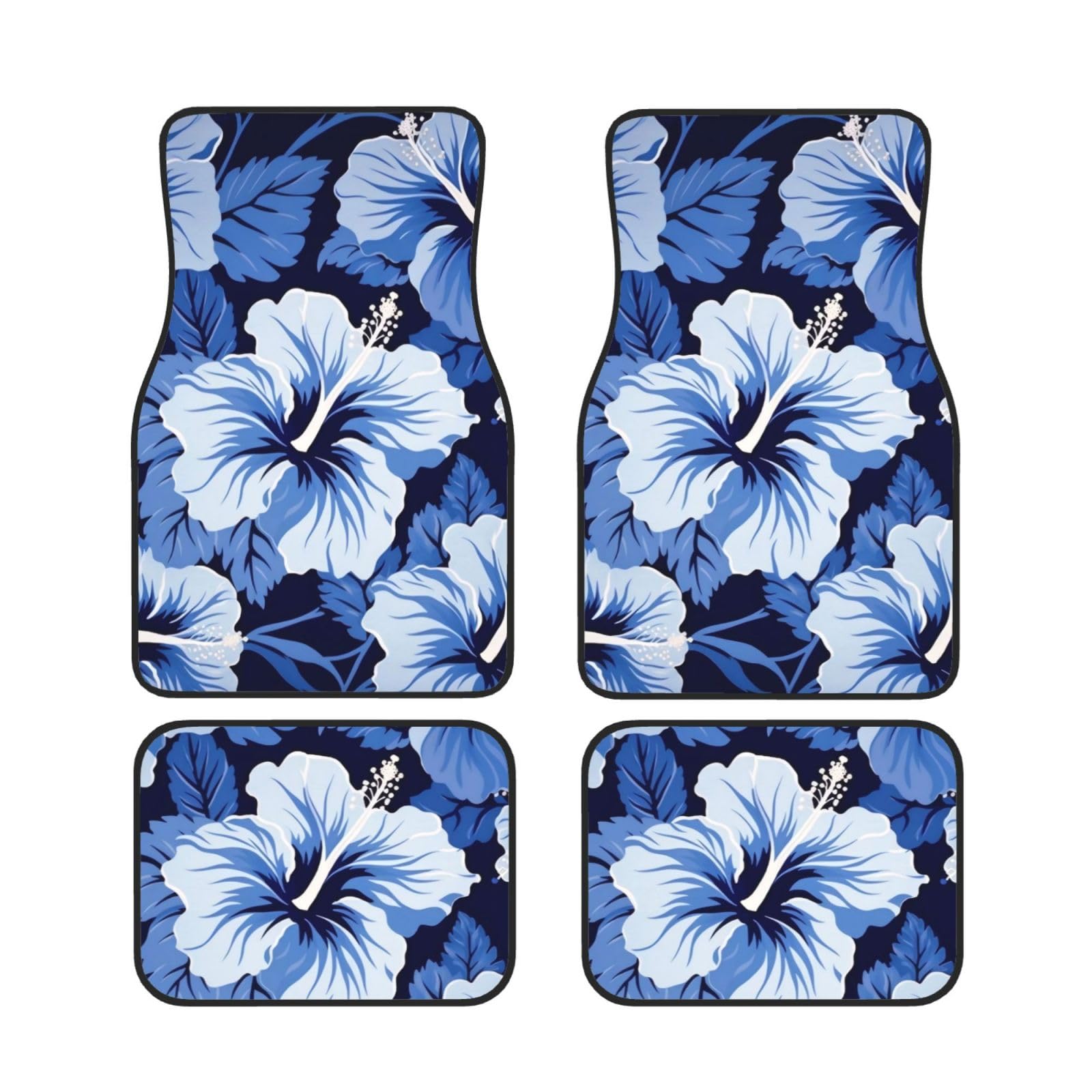 Universal Auto Fußmatten Set mit 4 blauen Hibiskus – rutschfeste wasserdichte Neopren-Automatte (vorne + hinten) Auto-Fußmatten für Auto, SUV, LKW, Van von DFEPFKGOKL