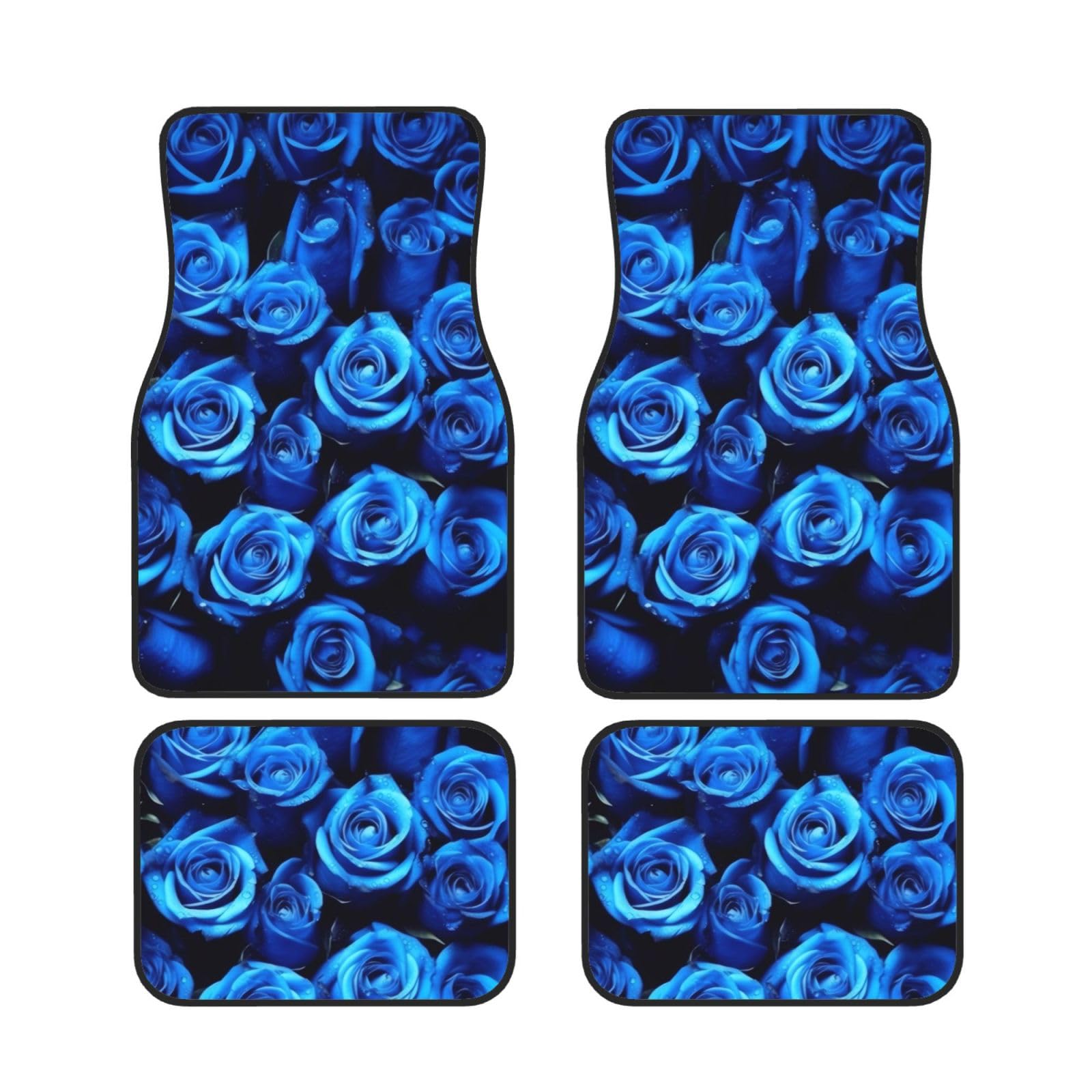 Universal Auto Fußmatten Set mit 4 blauen Rosen – rutschfeste wasserdichte Neopren-Automatte (vorne + hinten) Auto-Fußmatten für Auto, SUV, LKW, Van von DFEPFKGOKL