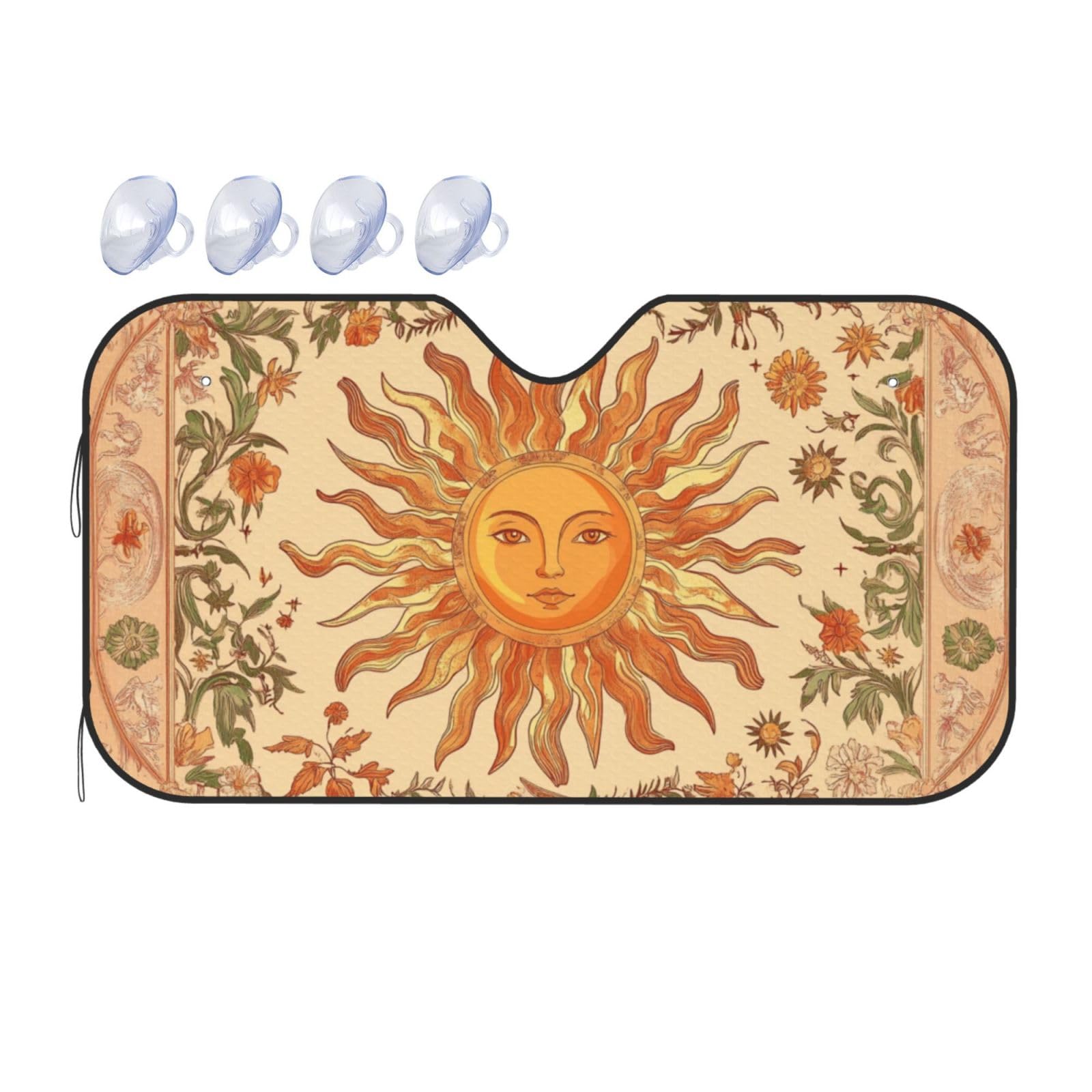Auto-Sonnenschutz mit orangefarbener Blume, Vintage, Indie Boho, gelbe Sonne und Mond, für Auto, LKW, SUV, blockiert UV-Strahlen, Sonne, S, 130 x 70 cm Auto-Sonnenschutz mit orangefarbener Blume, Vintage, Indie Boho, gelbe Sonne und Mond, für Auto, LKW, SUV, blockiert UV-Strahlen, Sonne, S, 130 x 70 cm von DFJMASFKOL