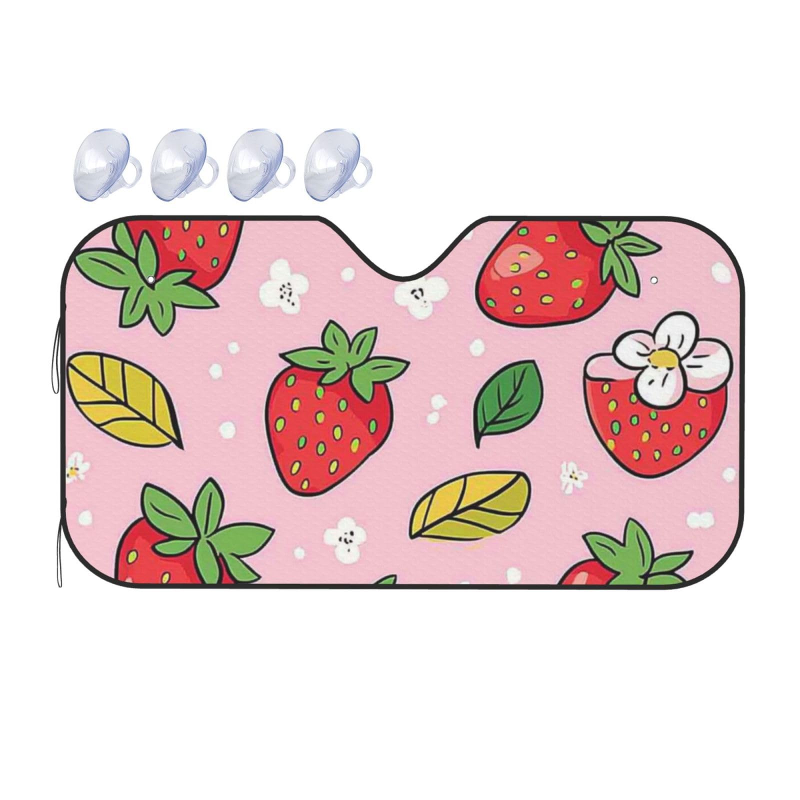 Bunte Erdbeeren und Erdbeeren, niedliches Erdbeermuster, Auto-Sonnenschutz für Auto, LKW, SUV – blockiert UV-Strahlen und Sonne (S,130 x 70 cm) von DFJMASFKOL