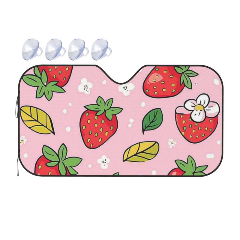 Bunte Erdbeeren und Erdbeeren, niedliches Erdbeermuster, Auto-Sonnenschutz für Auto, LKW, SUV – blockiert UV-Strahlen und Sonne (S,130 x 70 cm) von DFJMASFKOL