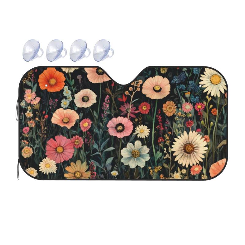Bunte Wildblumen, schöne Aquarell-Wildblumen, Garten, blühende Blumen, Auto-Sonnenschutz für Auto, LKW, SUV, blockiert UV-Strahlen, Sonne, S, 130 x 70 cm von DFJMASFKOL