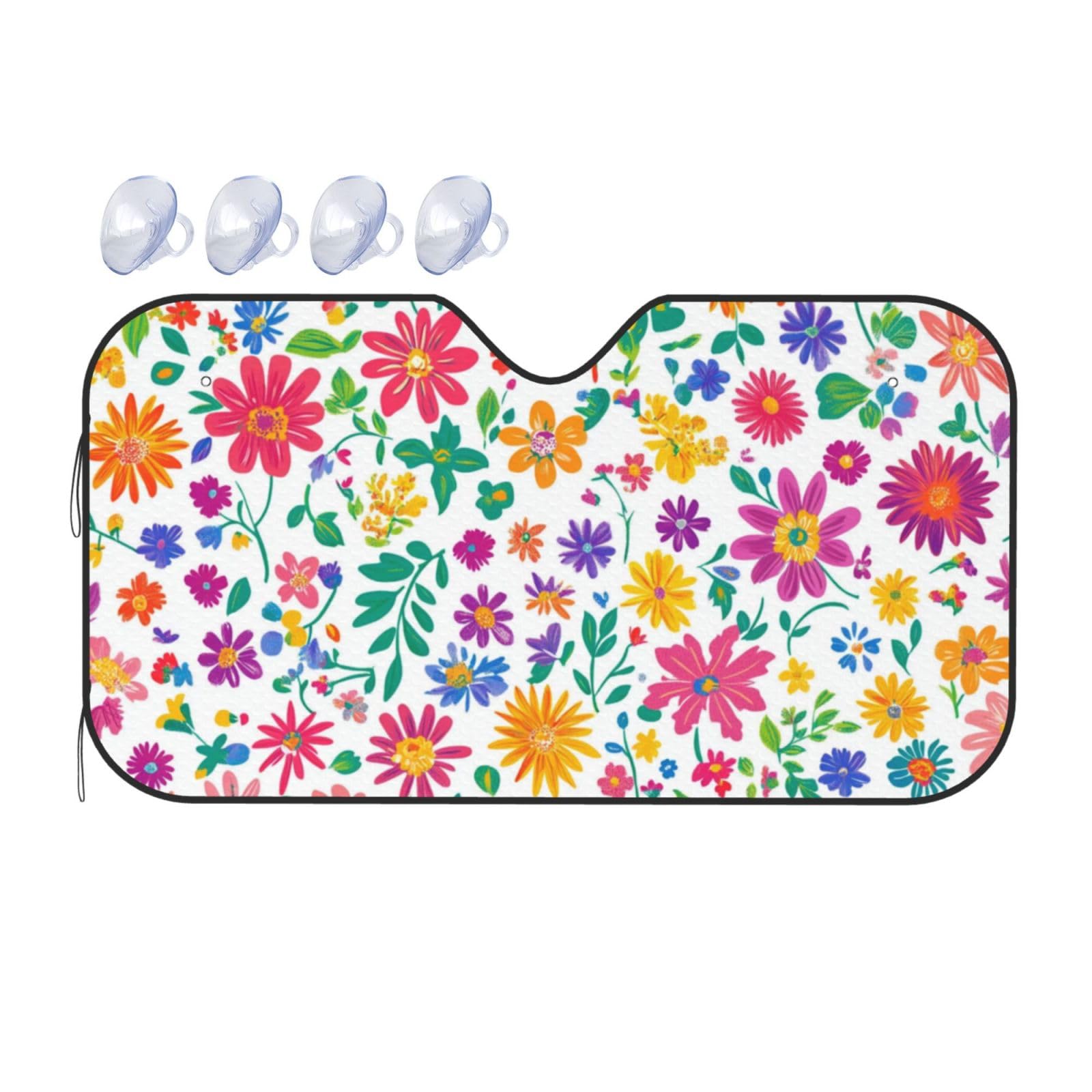 Bunter Mexiko-Blumenpflanze, traditioneller ästhetischer Auto-Sonnenschutz für Auto, LKW, SUV – blockiert UV-Strahlen und Sonne (S,130 x 70 cm) von DFJMASFKOL