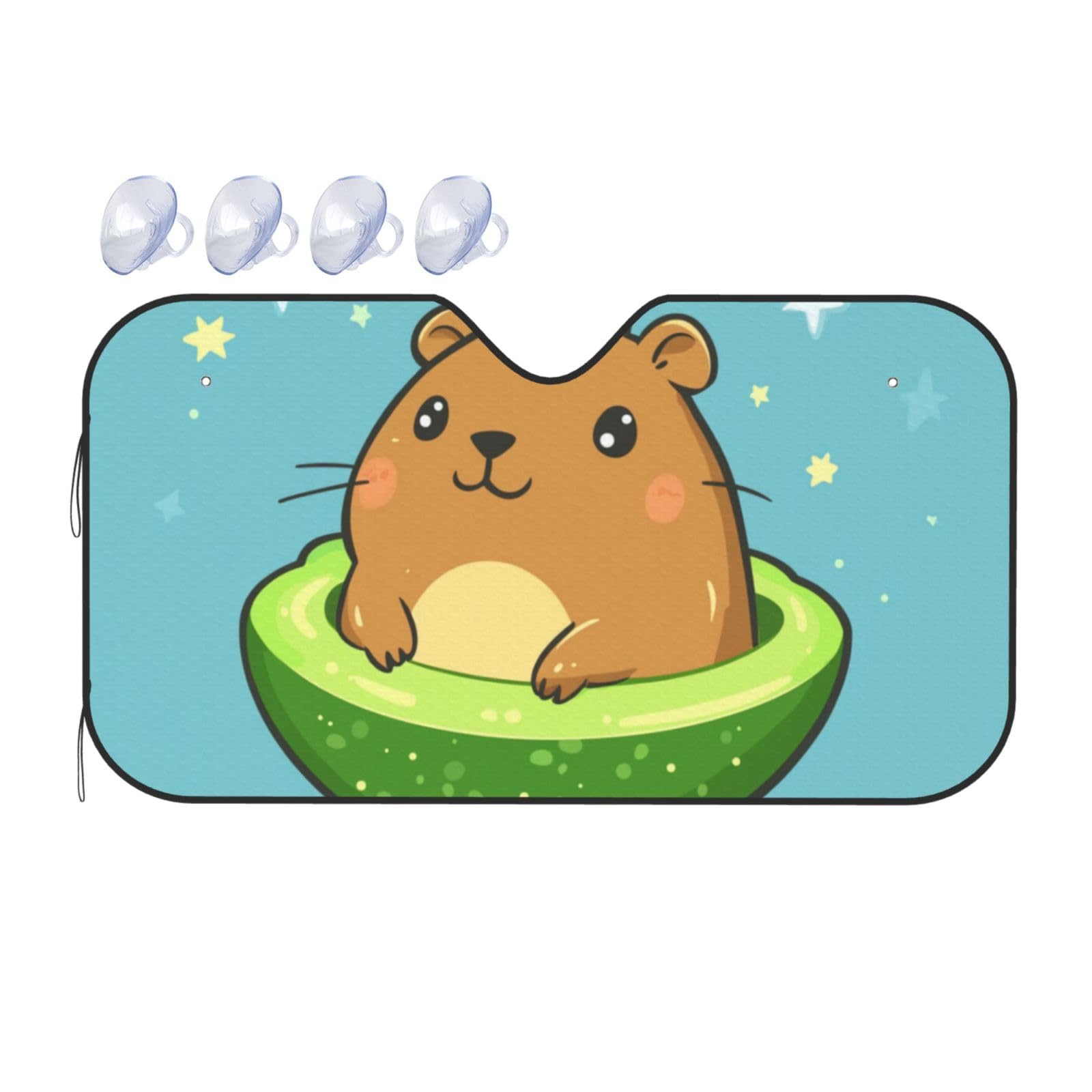 Capybara-Avocado-Cartoon-Capybara, Auto-Windschutzscheibe, Wärmedämmung, Sonnenschutz, leicht, einfach zu bedienen, Auto-Sonnenblende für SUV, Limousine und Personenfahrzeuge, M, 140 x 76 cm Capybara-Avocado-Cartoon-Capybara, Auto-Windschutzscheibe, Wärmedämmung, Sonnenschutz, leicht, einfach zu bedienen, Auto-Sonnenblende für SUV, Limousine und Personenfahrzeuge, M, 140 x 76 cm von DFJMASFKOL