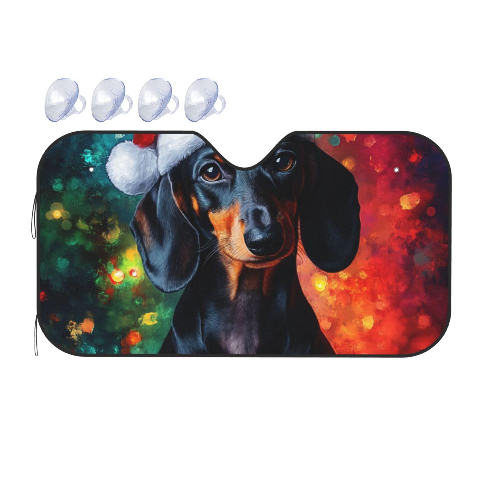 Dackel Hund Weihnachtsmannmütze Hund Dackel Auto Sonnenschutz für Auto LKW SUV – blockiert UV-Strahlen Sonne (S,130 x 70 cm) von DFJMASFKOL